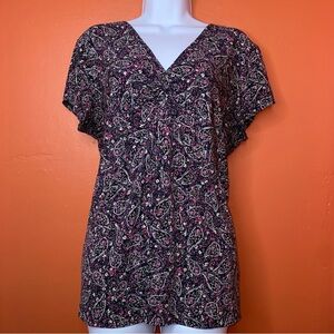 Van Heusen Floral Print V Neck Short Sleeve Blouse